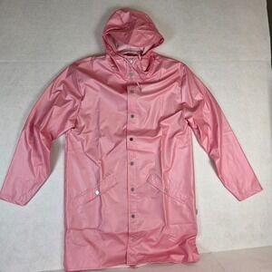 RAINS Long Jacket 12020 Size Large Pink Sky Waterproof PU Rain Coat NWT  Unisex